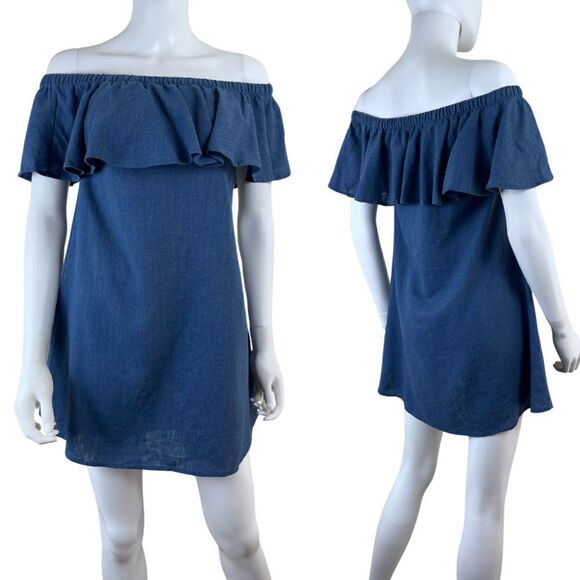 Madewell Rio Size XXS Pullover Ruffle Linen Chambray Shift Mini Dress Boho Party - Picture 1 of 16
